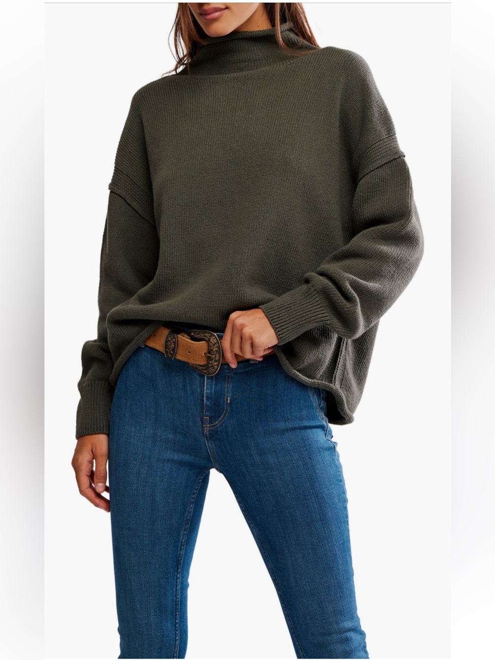 NWT Free People Torres Turtleneck Sweatshirt in Army
